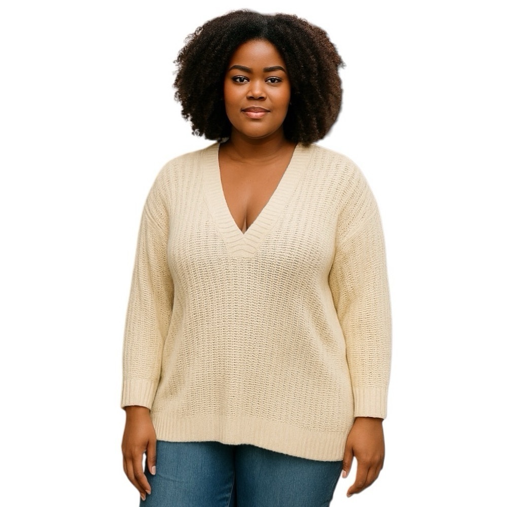 Cabi Sweater Women’s Ivory Size XL Croquet Pullover Alabaster Cotton V-Neck